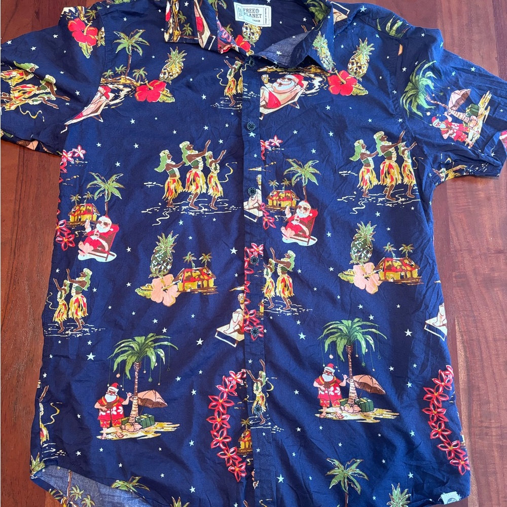 Men’s Hawaiian Christmas Button Down Large Tropical Holiday Aloha Shirt
